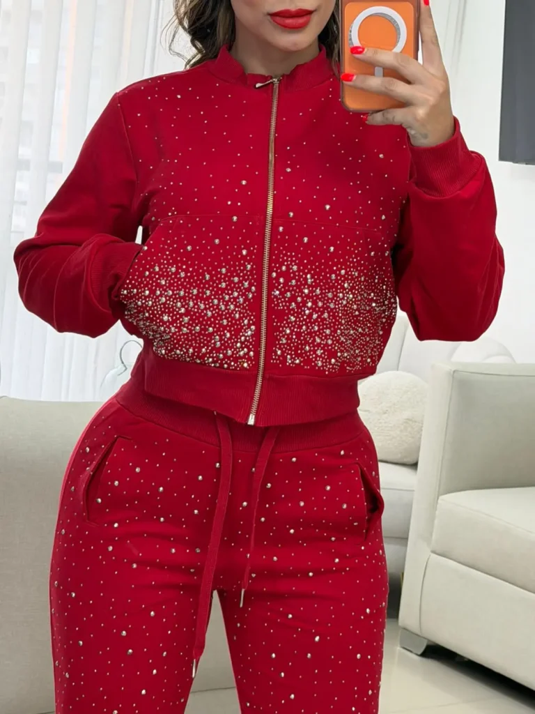 Conjunto deportivo femenino rojo brillante B-LOVE cómodo y elegante